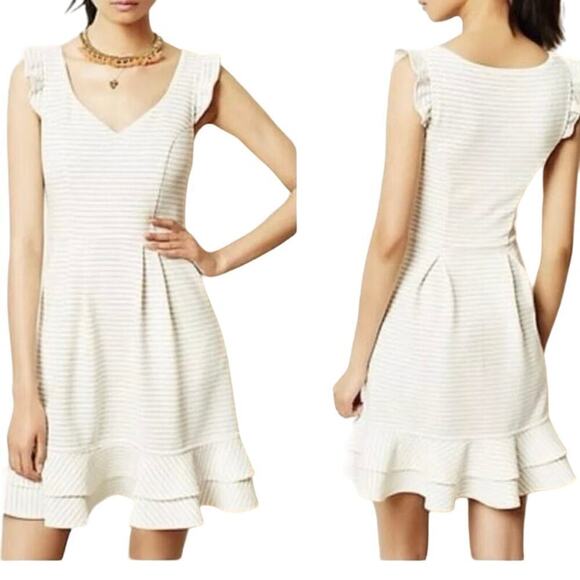 Maeve ANTHROPOLOGIE Ivory Striped Sunland Ruffle Hem Sleeveless Dress Size Sz 16 - Picture 1 of 8